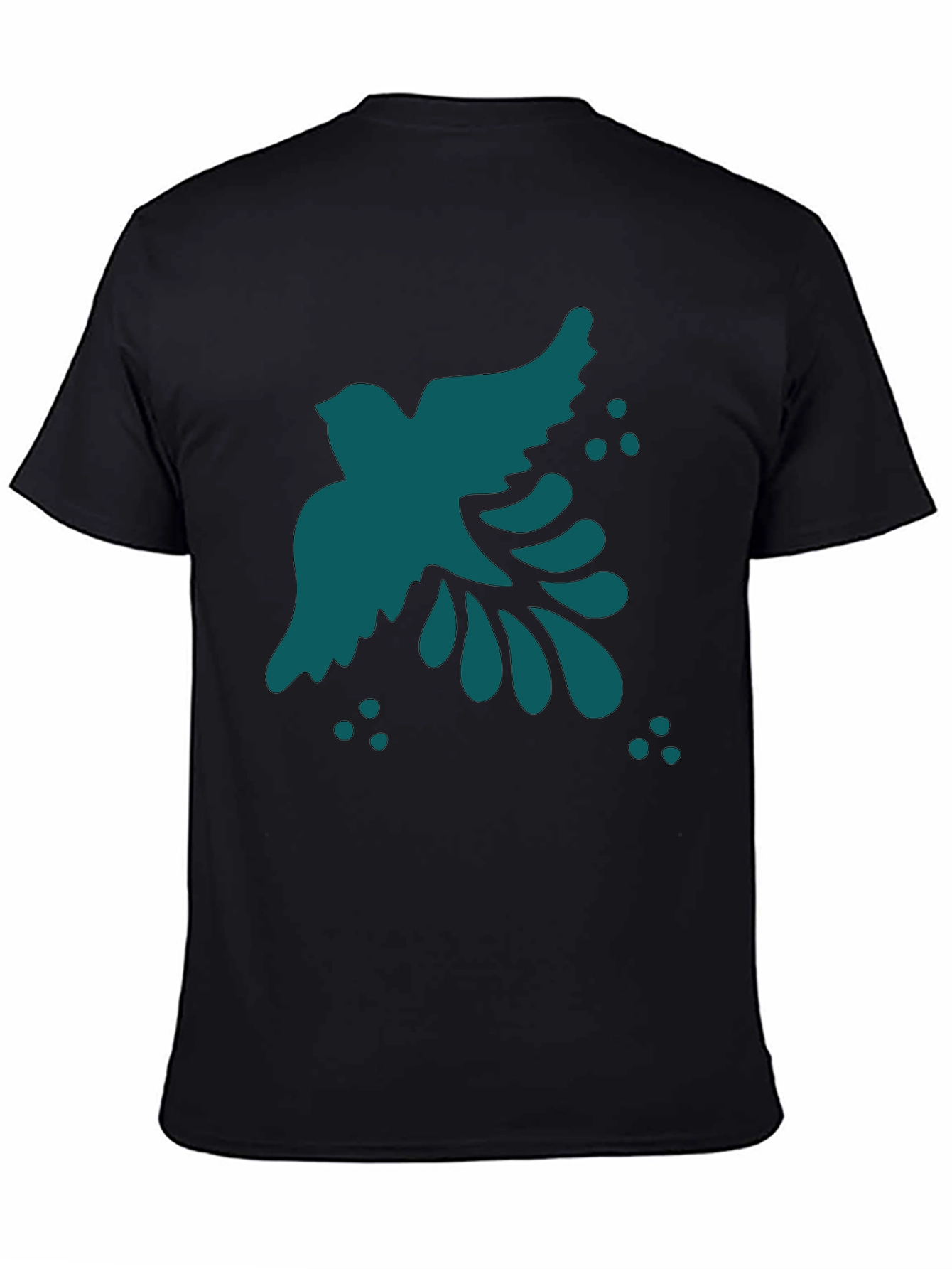 Abstract Teal Bird Graphic Black T-Shirt