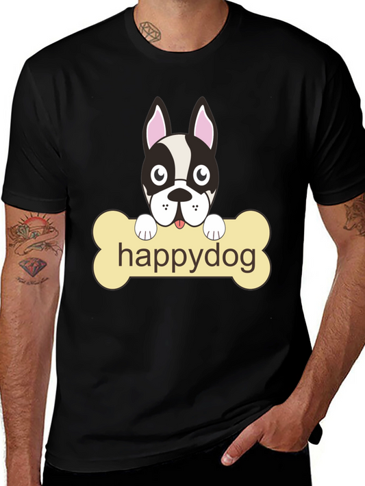 Happy Dog Black Graphic T-Shirt