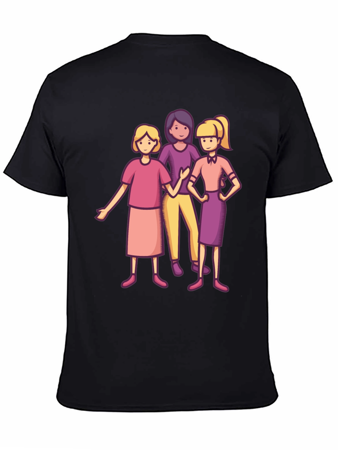 Three Cartoon Women Black T-Shirt