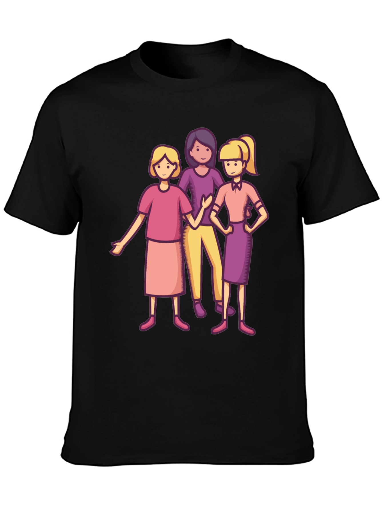 Three Cartoon Women Black T-Shirt