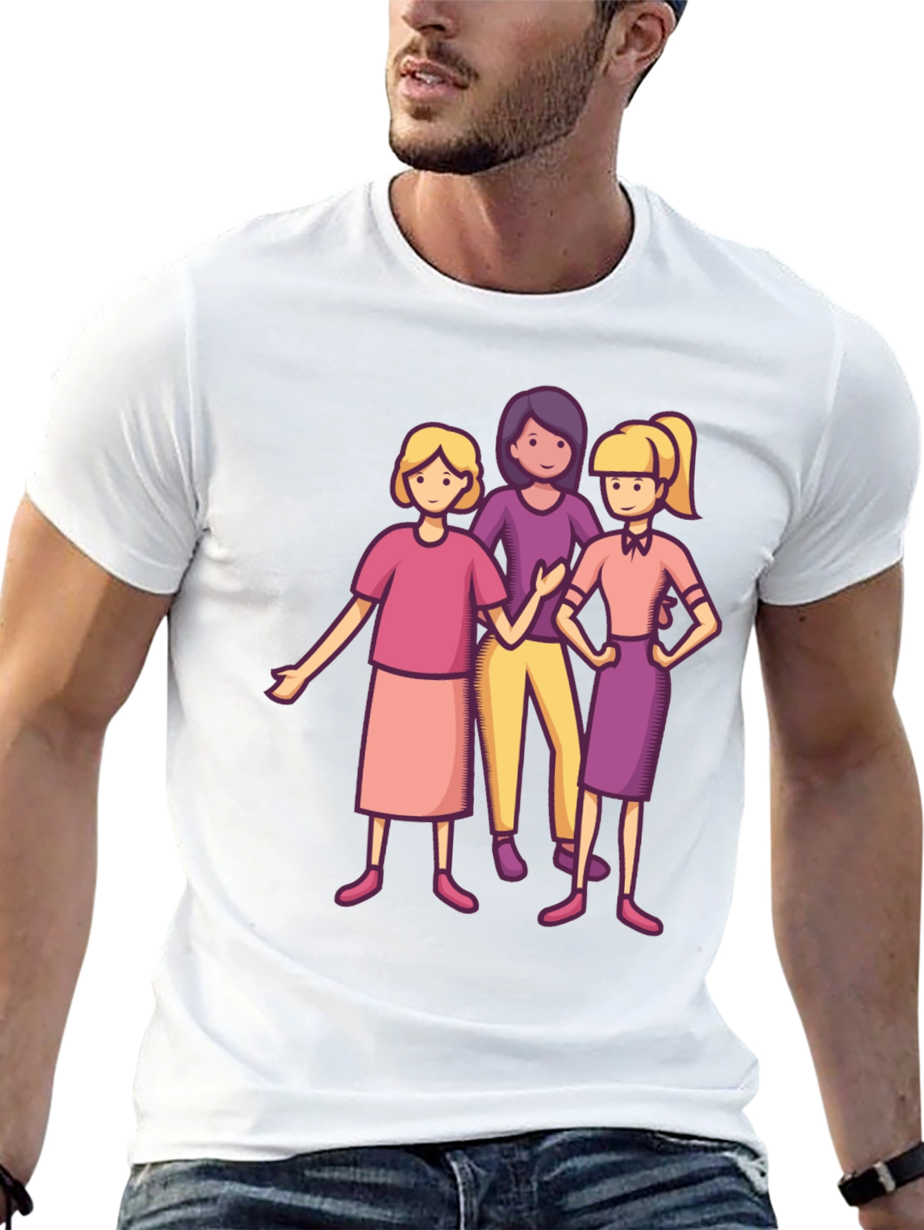 Three Cartoon Women Black T-Shirt