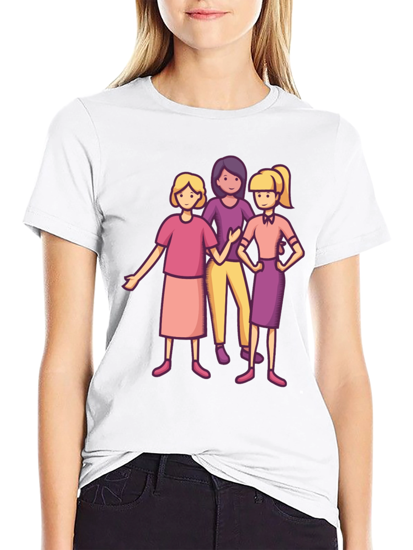 Three Cartoon Women Black T-Shirt