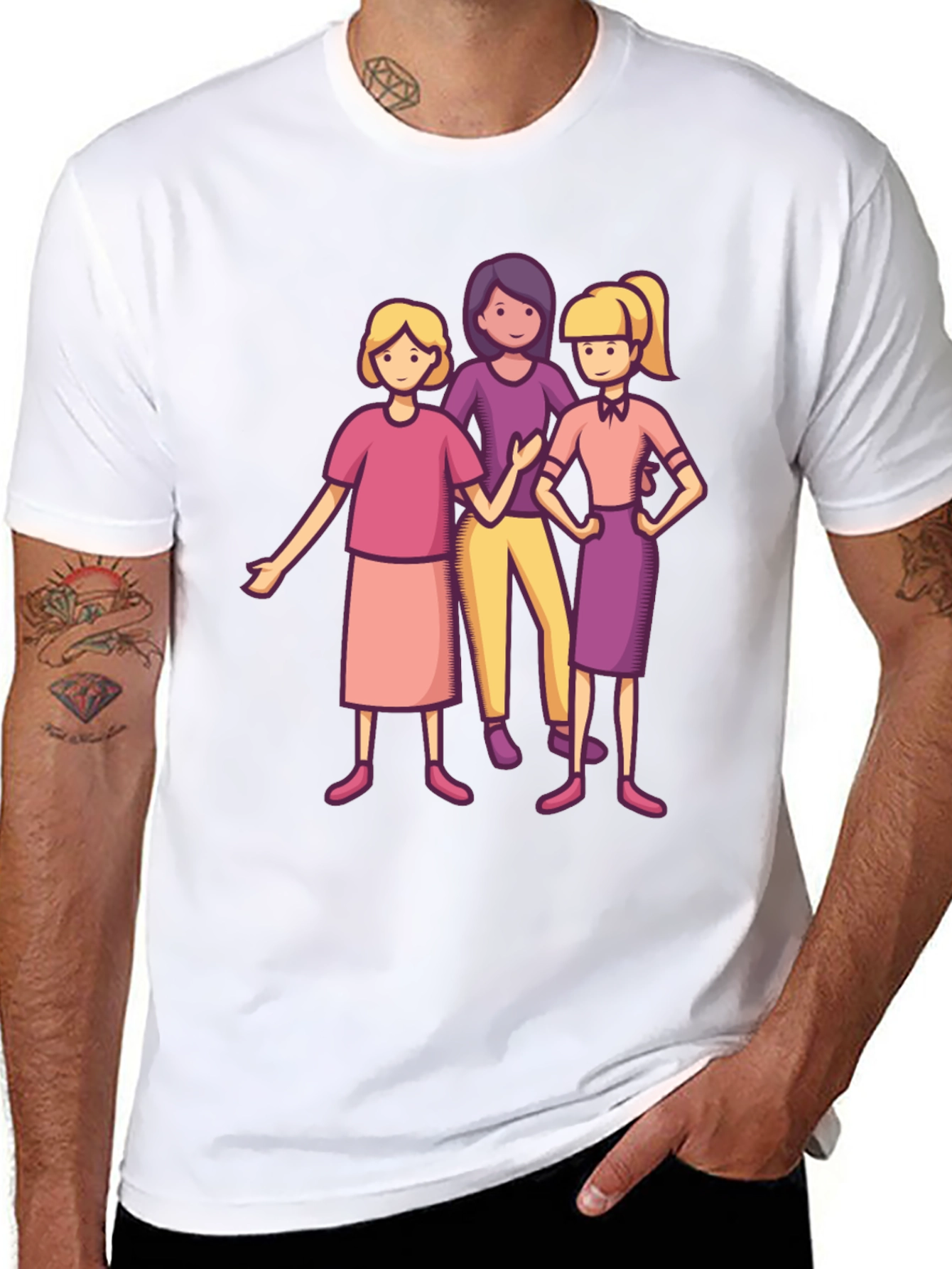 Three Cartoon Women Black T-Shirt