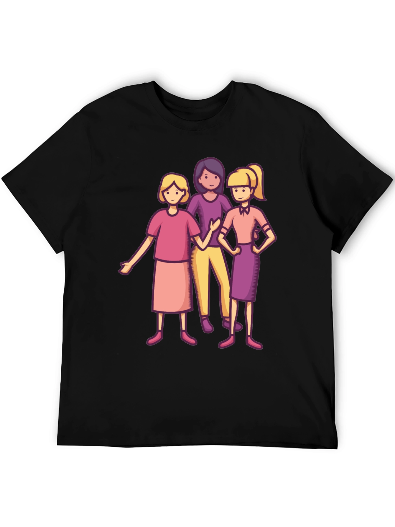 Three Cartoon Women Black T-Shirt