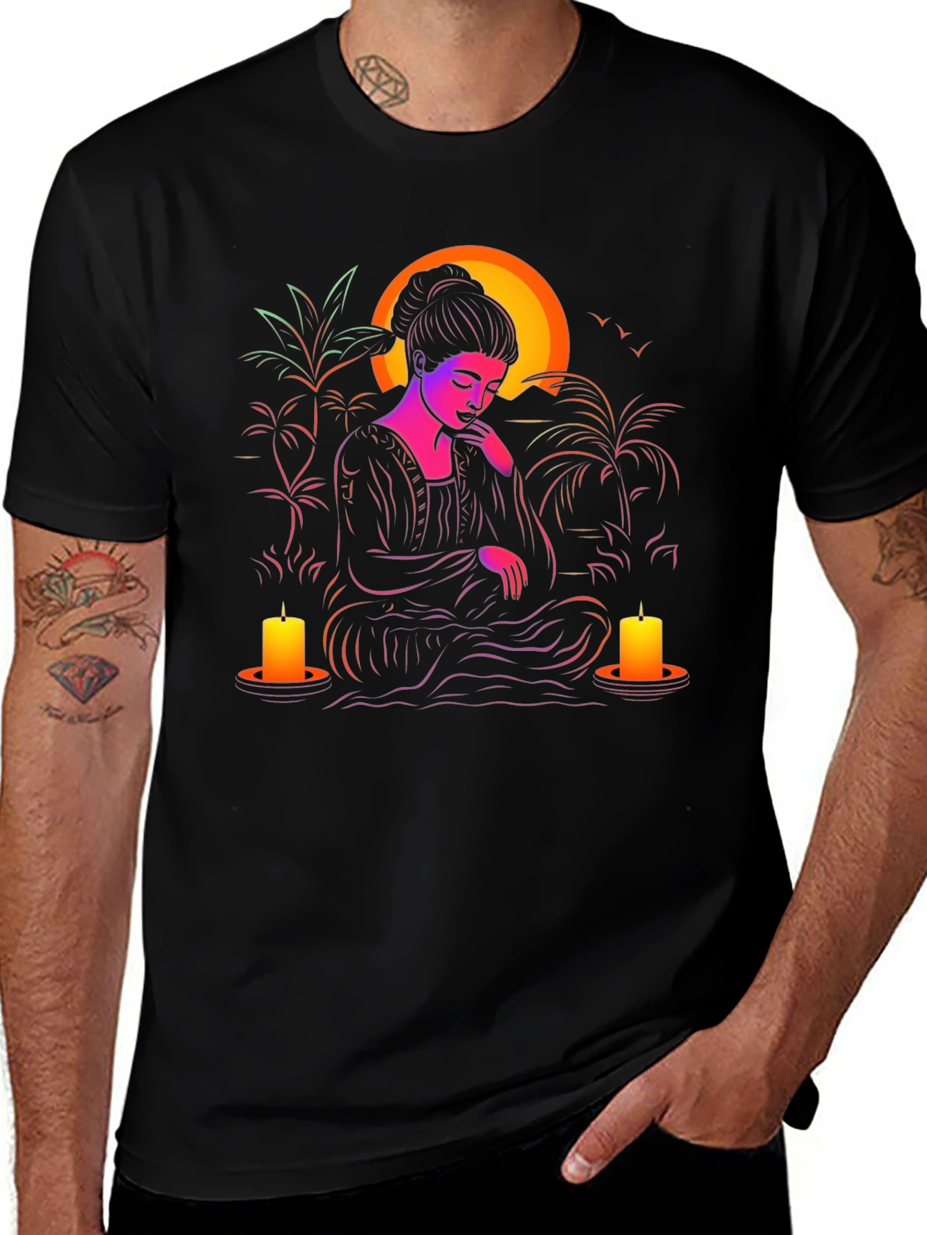 Meditative T-Shirt: Sunset Serenity Design
