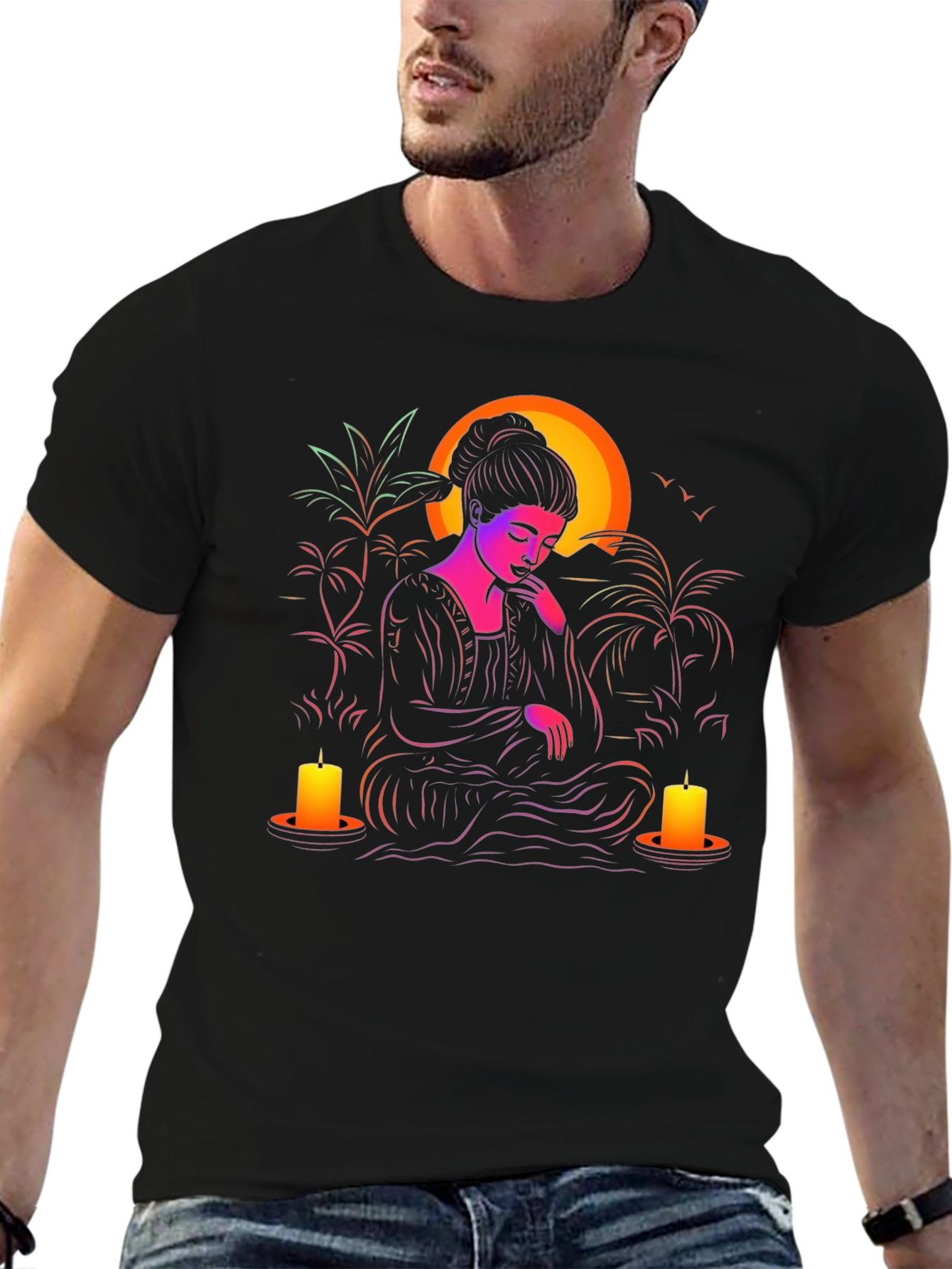 Meditative T-Shirt: Sunset Serenity Design