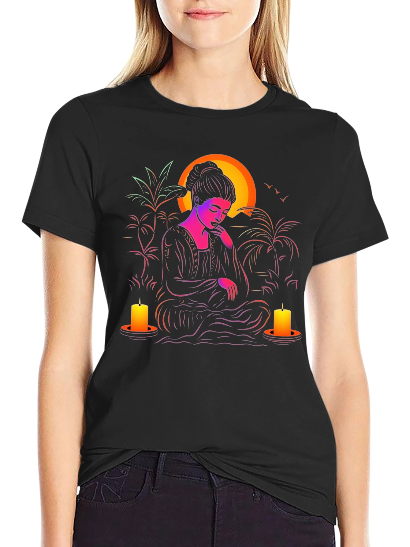 Meditative T-Shirt: Sunset Serenity Design