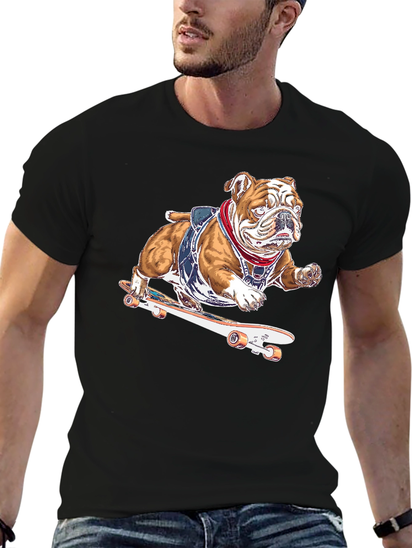 Bulldog Skateboarder Graphic T-Shirt