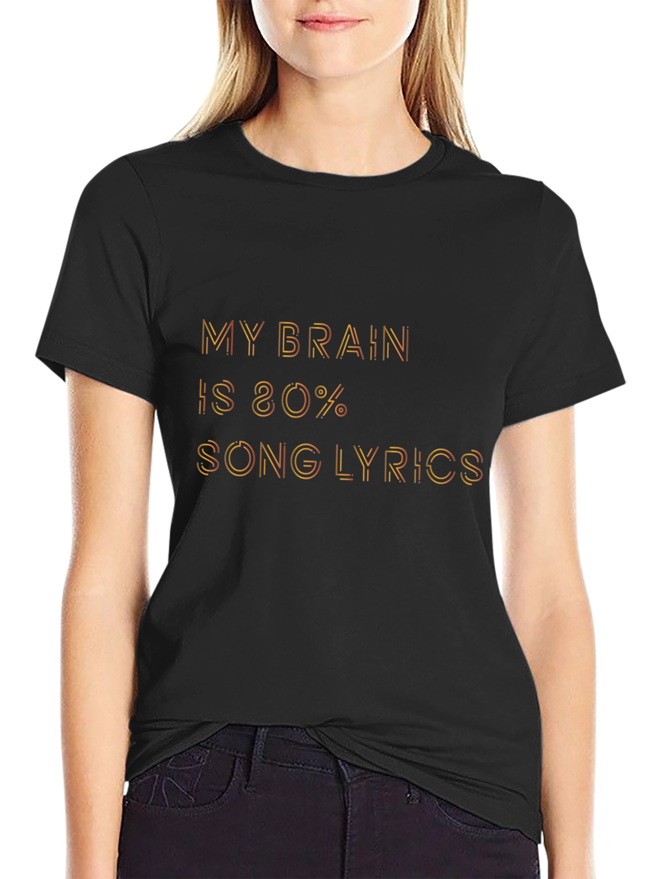 Brain 80% Song Lyrics Black Graphic Tee Shirt