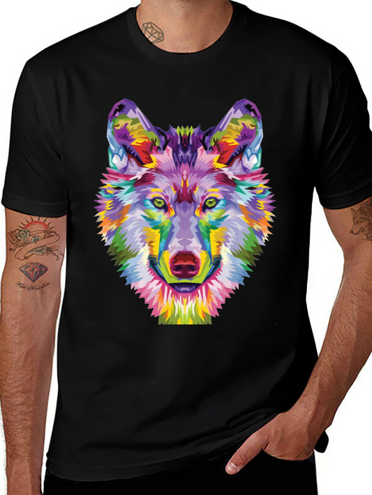 Colorful Wolf Graphic Tee - Unique Art Shirt
