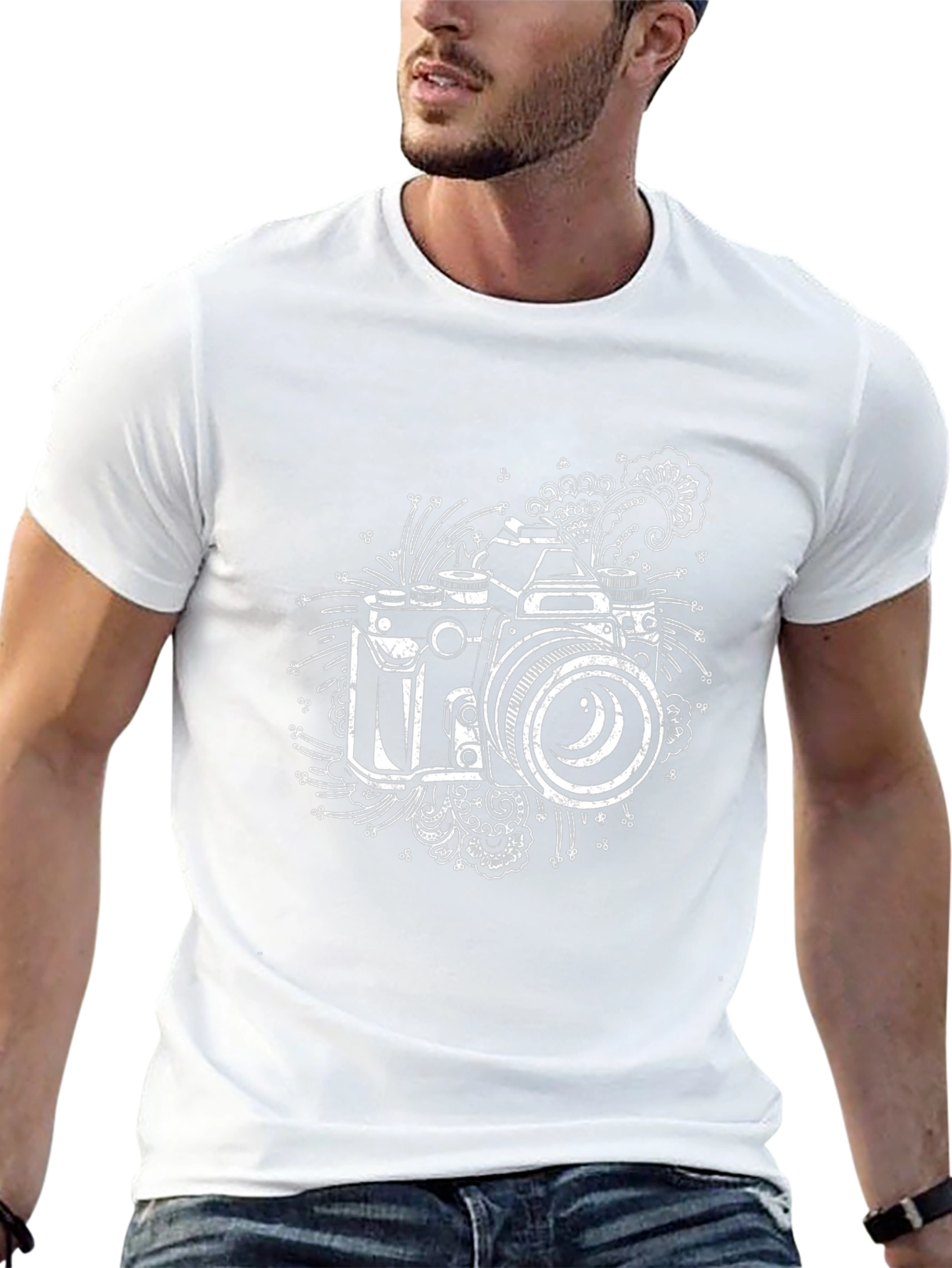 Retro Camera Graphic Print Black T-Shirt