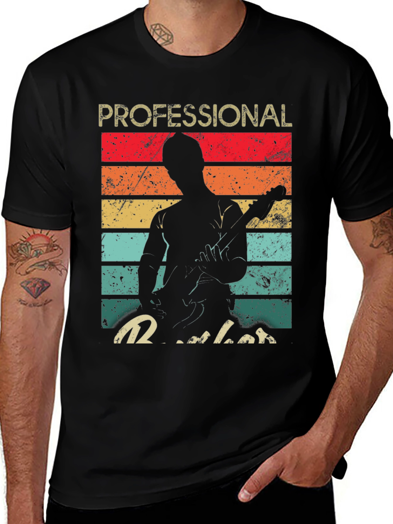 Professional Guitarist Retro Style Black T-Shirt