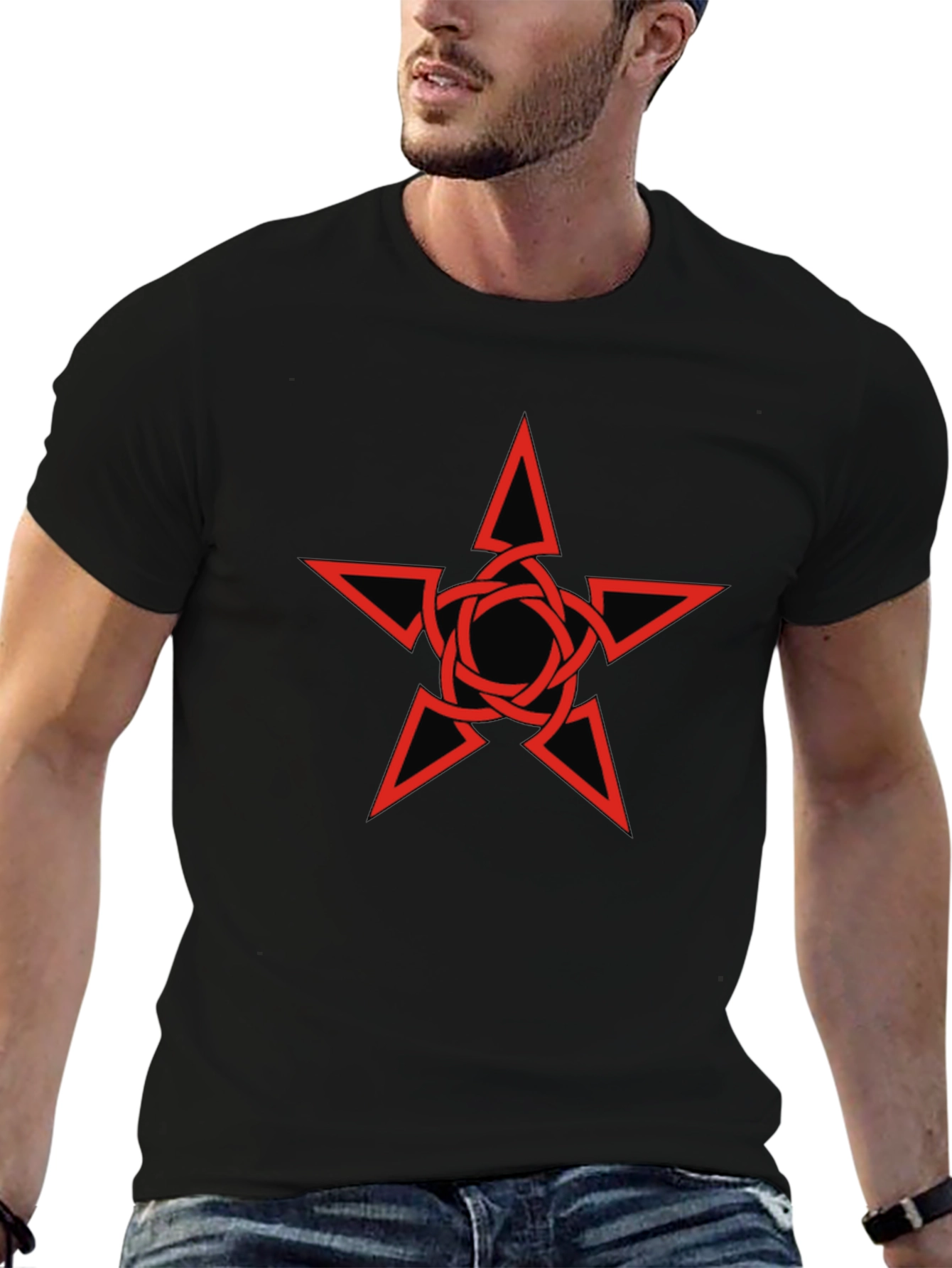 Red Star Celtic Knot Graphic Black T-Shirt