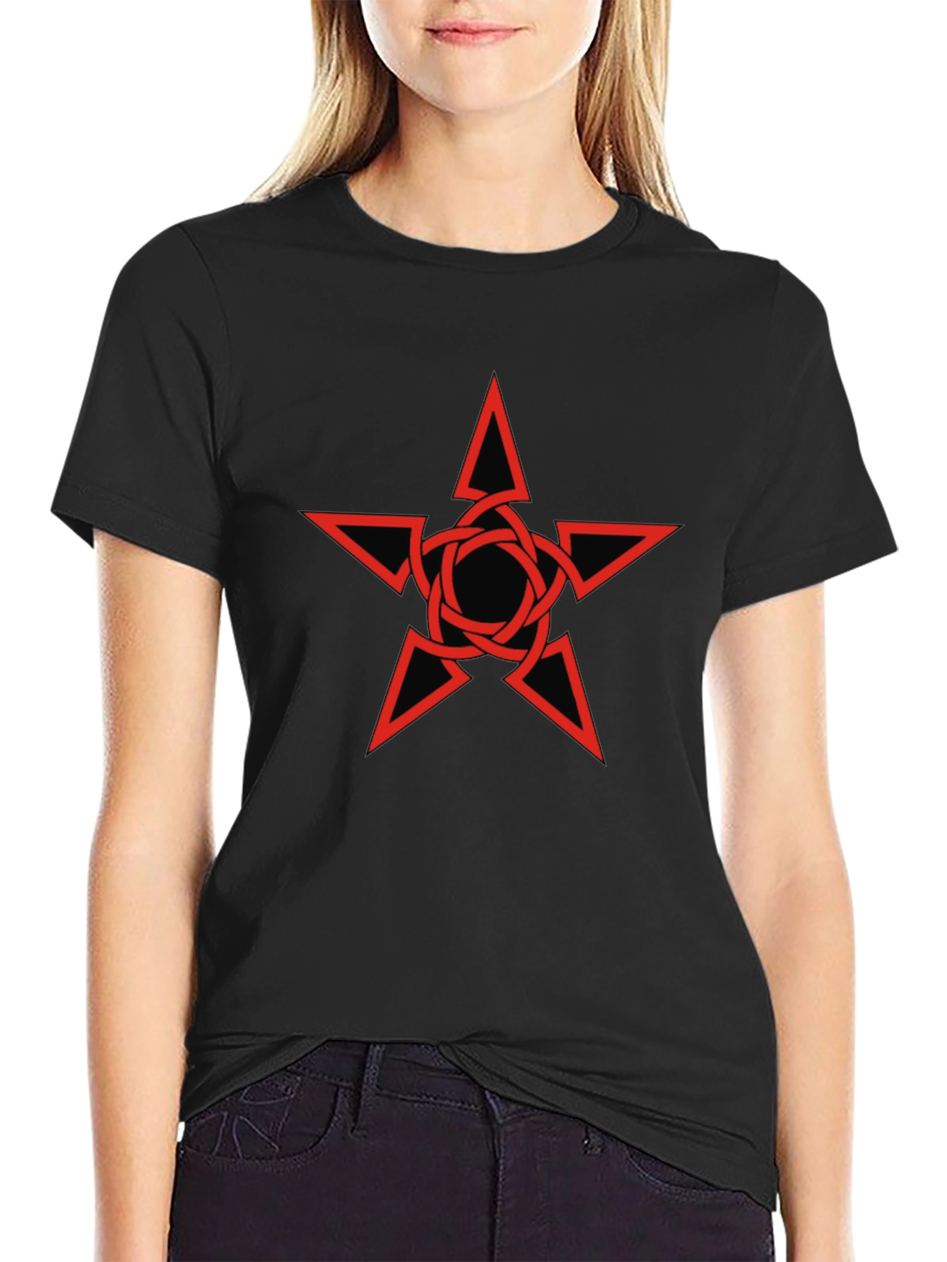 Red Star Celtic Knot Graphic Black T-Shirt