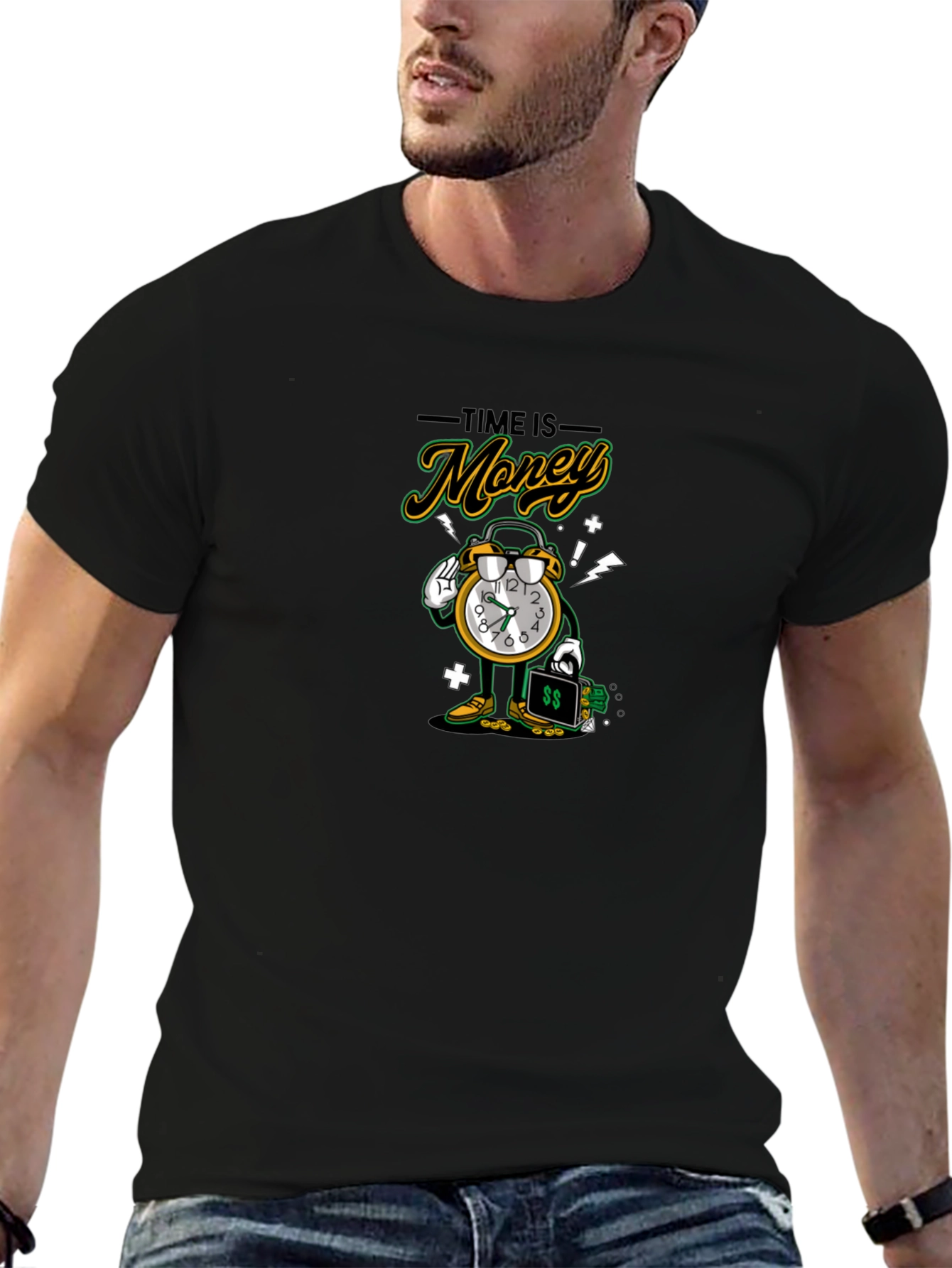 Time is Money Graphic Black T-Shirt