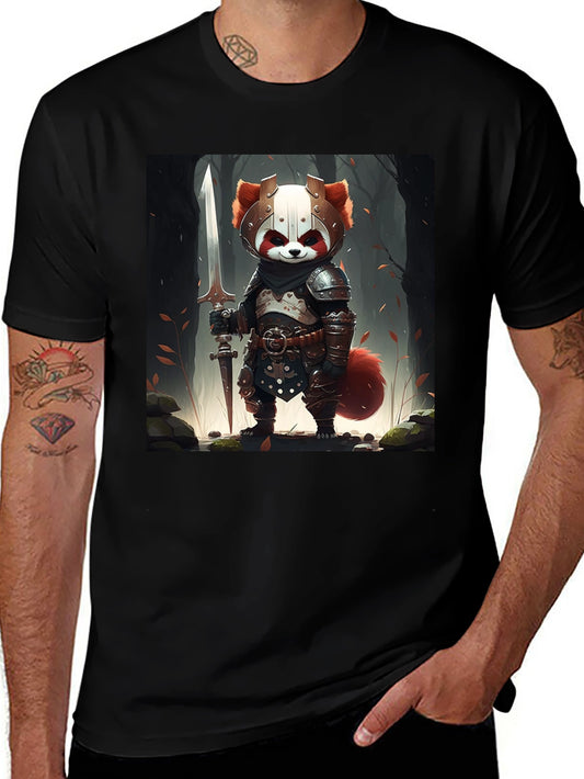 Red Panda Knight T-Shirt - Fantasy Warrior Tee