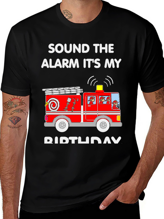 Fire Truck Birthday T-Shirt - Sound the Alarm