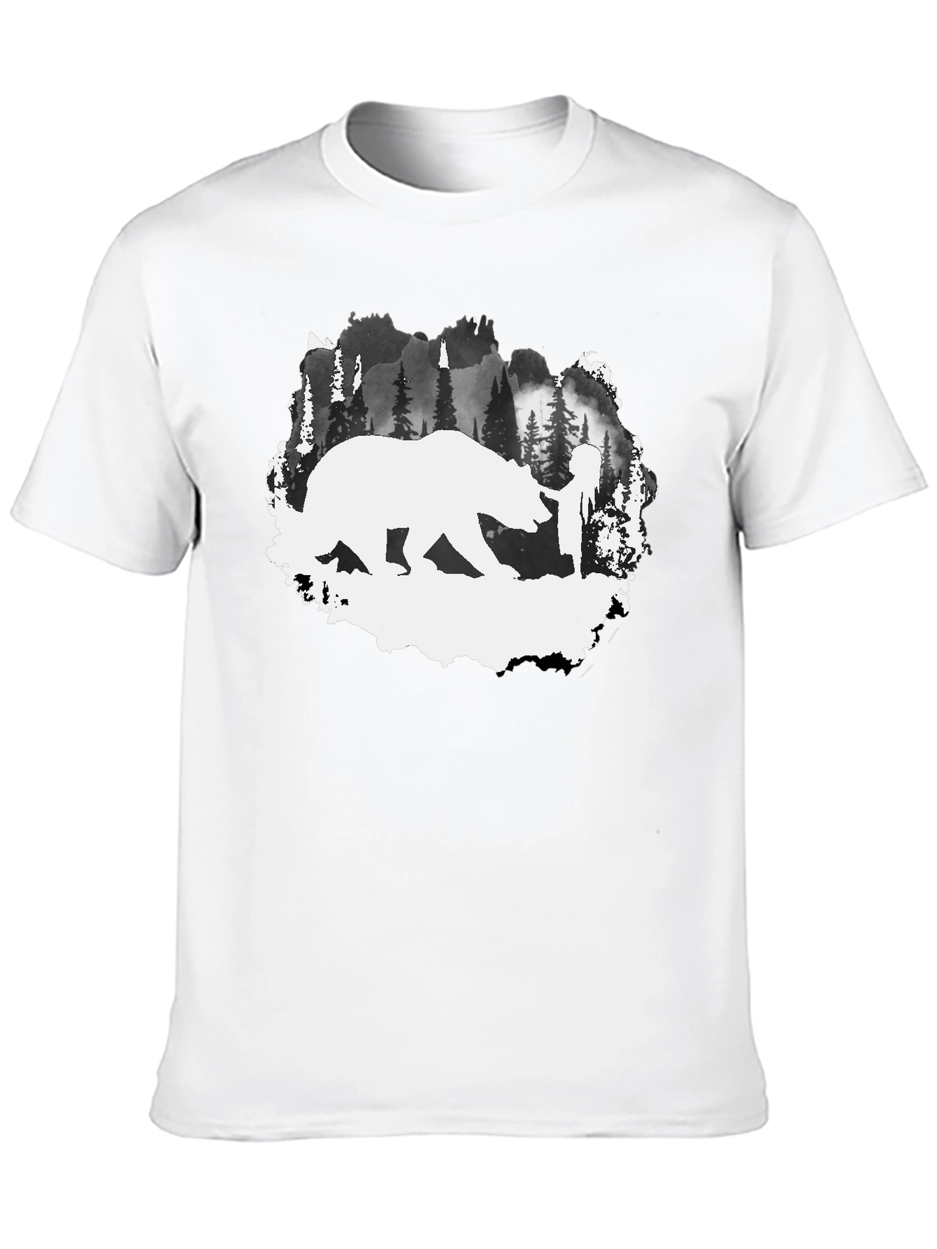 Bear & Hiker Silhouette T-Shirt - Nature Adventure Tee