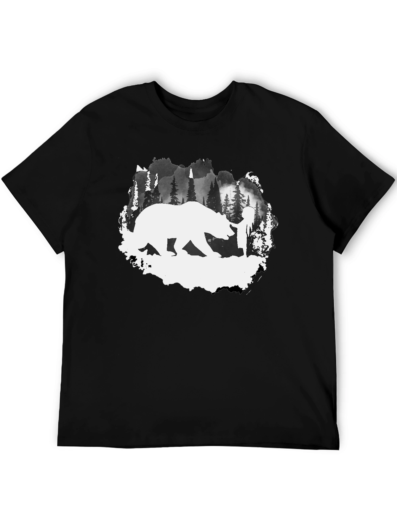 Bear & Hiker Silhouette T-Shirt - Nature Adventure Tee