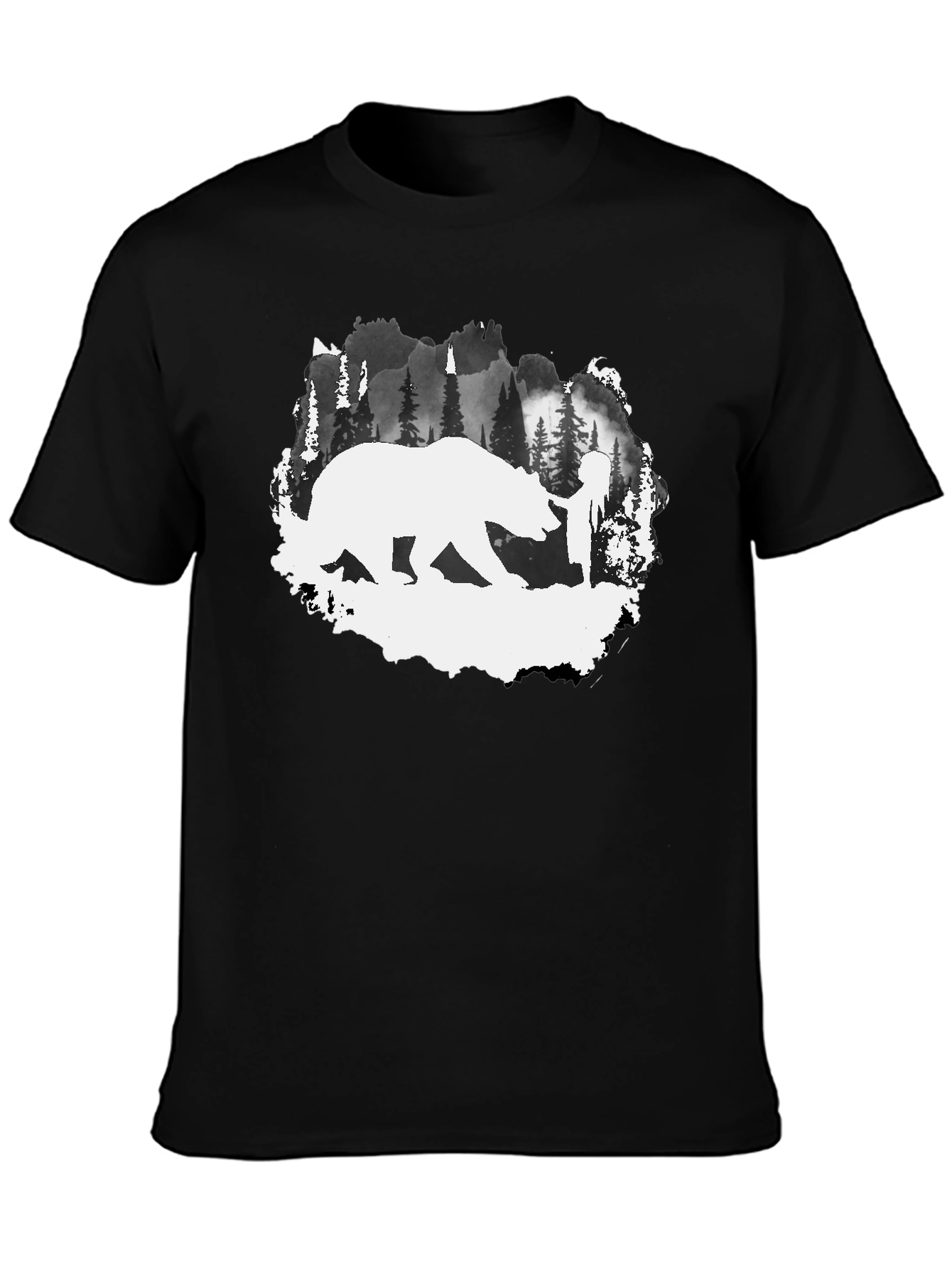 Bear & Hiker Silhouette T-Shirt - Nature Adventure Tee