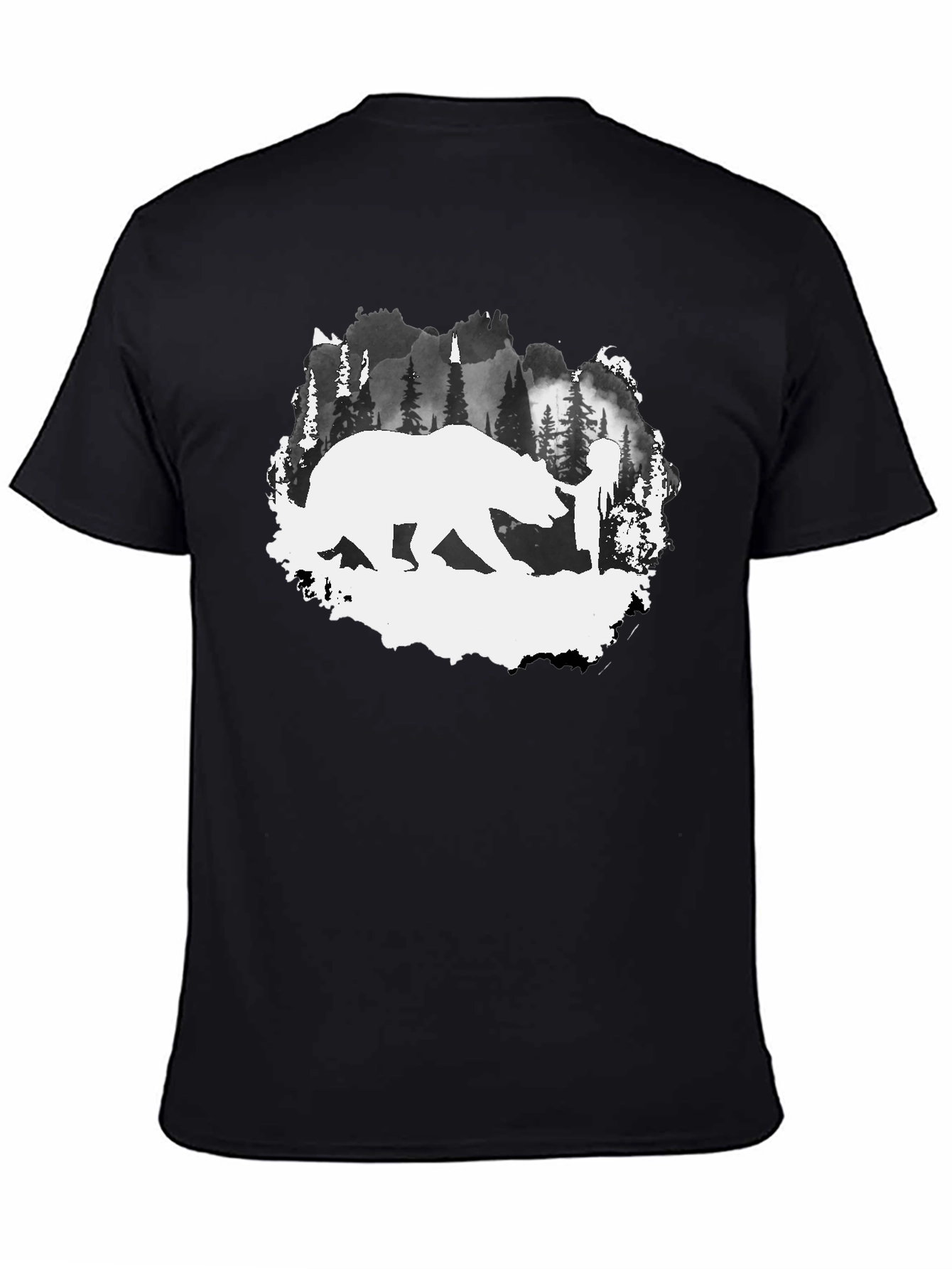 Bear & Hiker Silhouette T-Shirt - Nature Adventure Tee