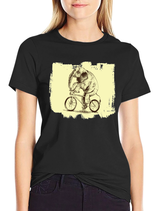 Elephant Riding Bicycle Graphic Tee - Black