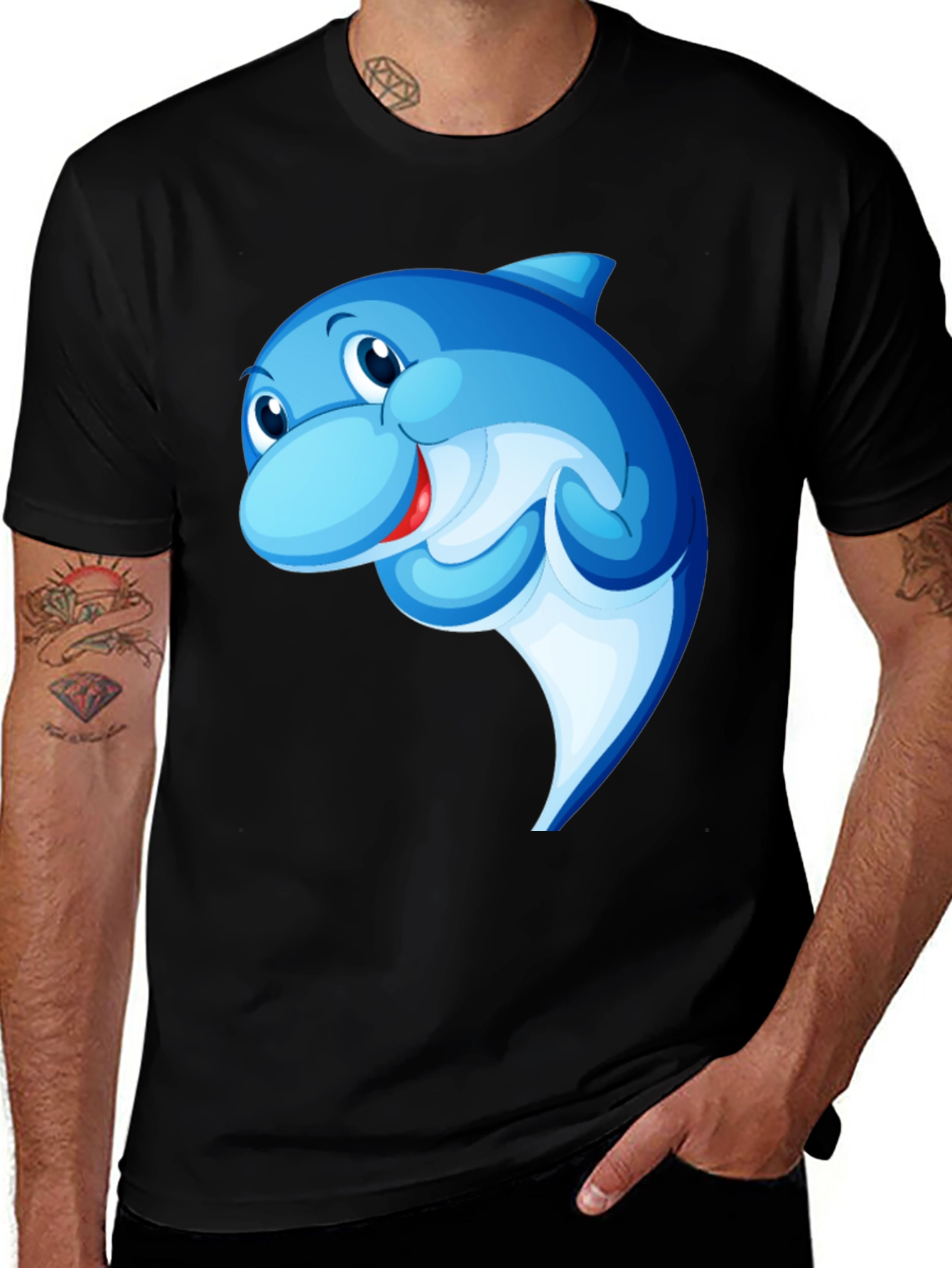 Cartoon Dolphin Black T-Shirt