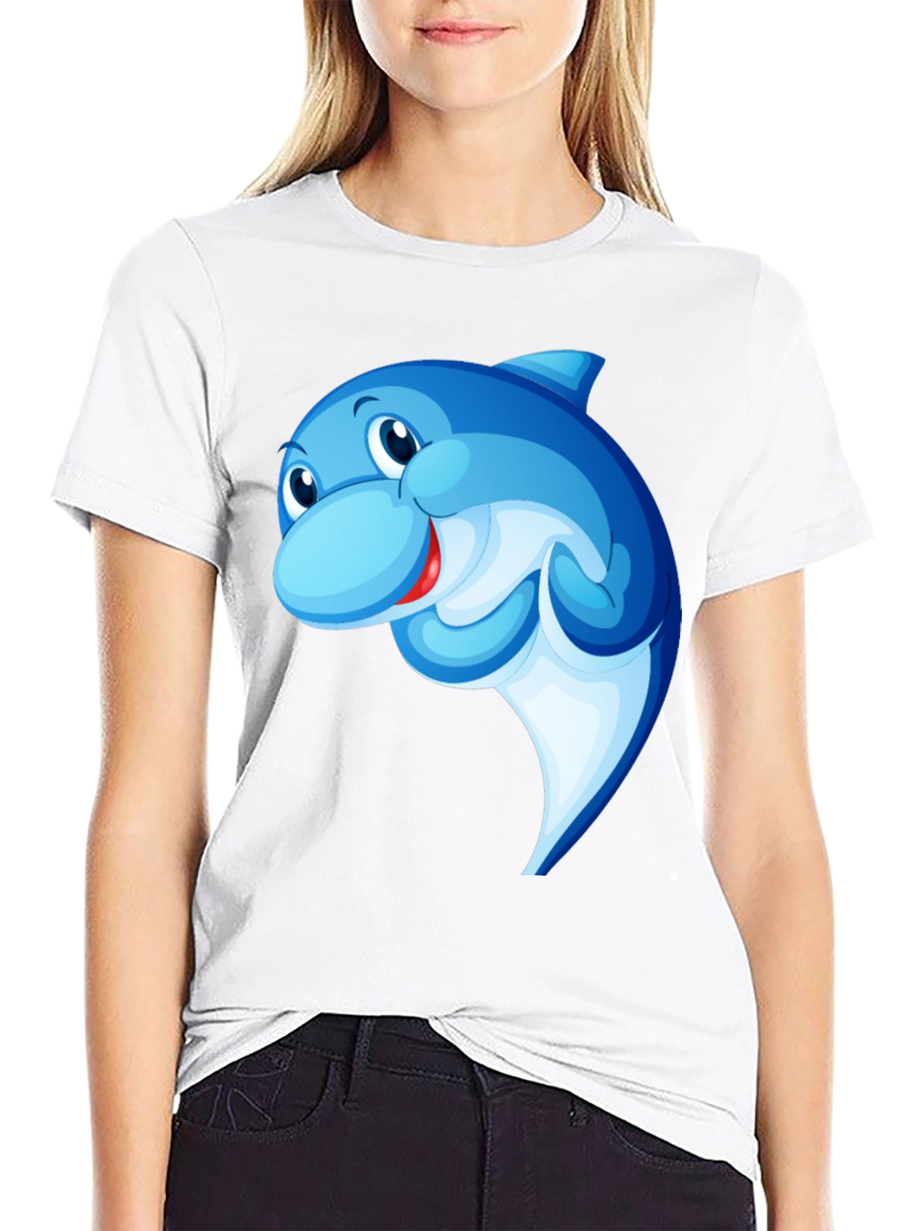 Cartoon Dolphin Black T-Shirt
