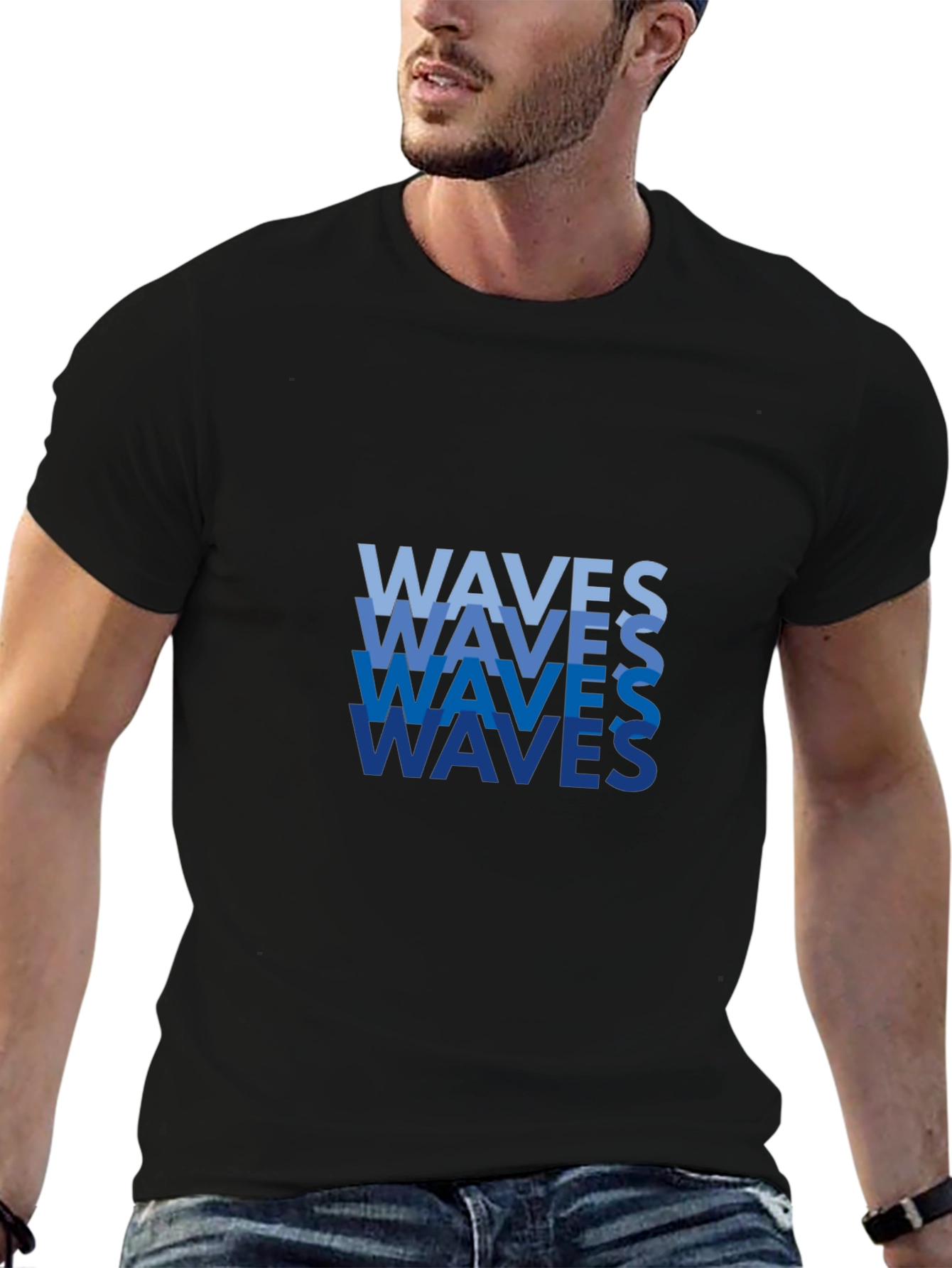 Waves Graphic Tee - Stylish Black Cotton T-Shirt