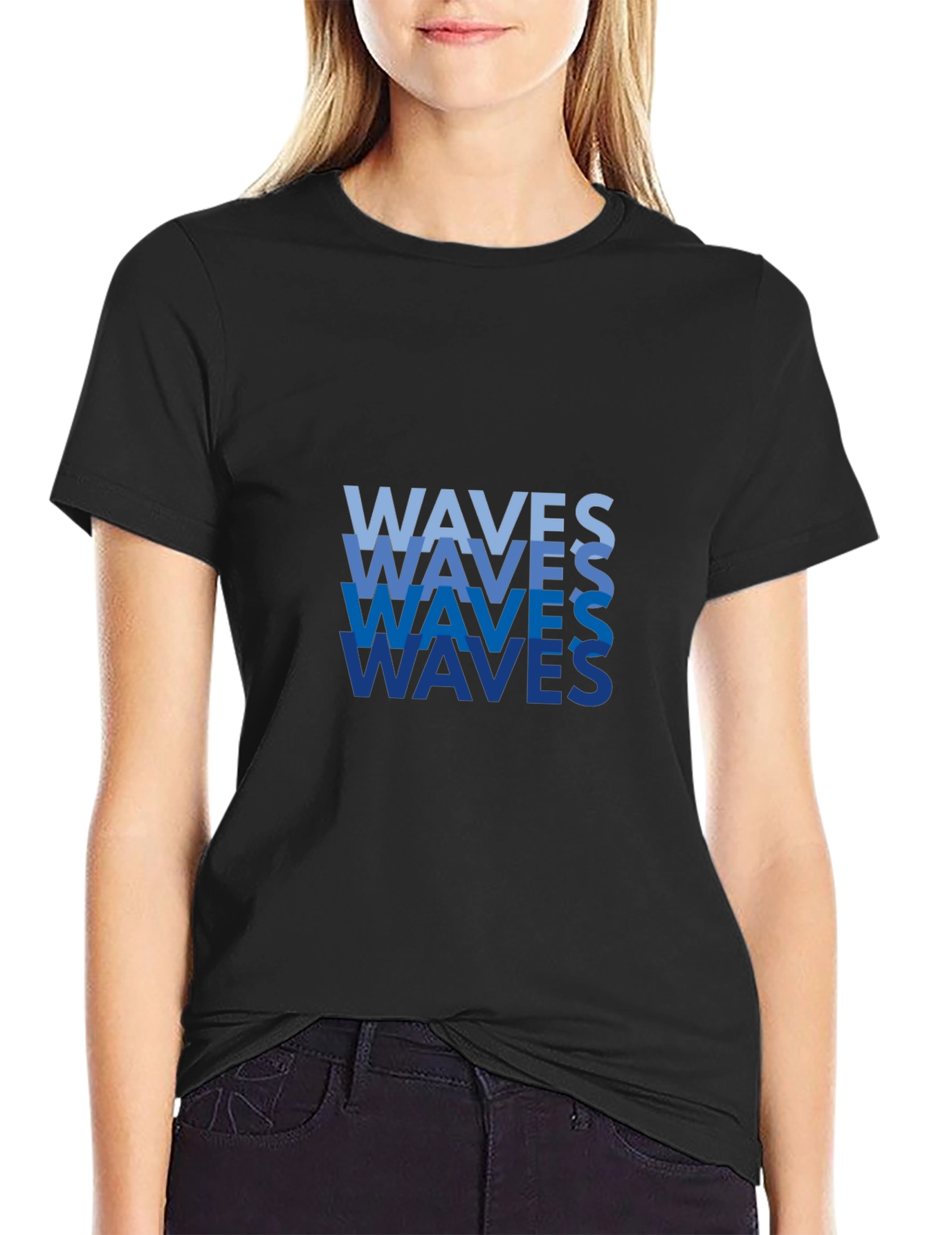 Waves Graphic Tee - Stylish Black Cotton T-Shirt