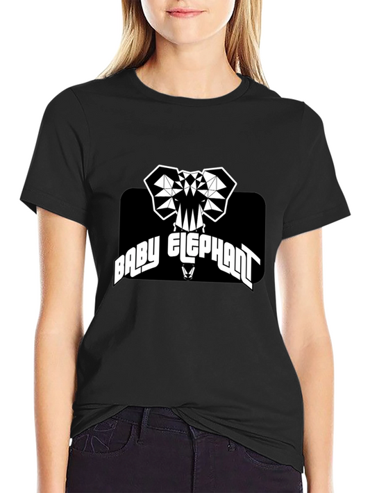 Baby Elephant Graphic Tee - Black Cotton T-Shirt