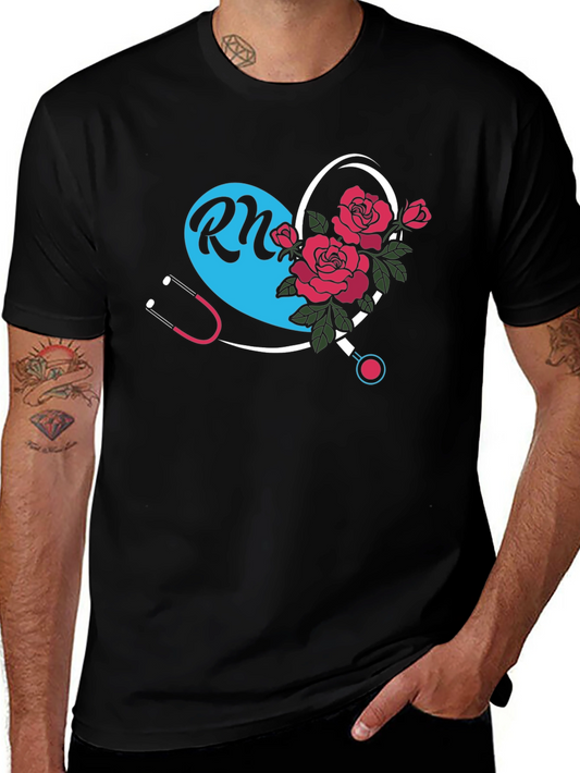 RN Nurse Heart Floral Graphic Tee