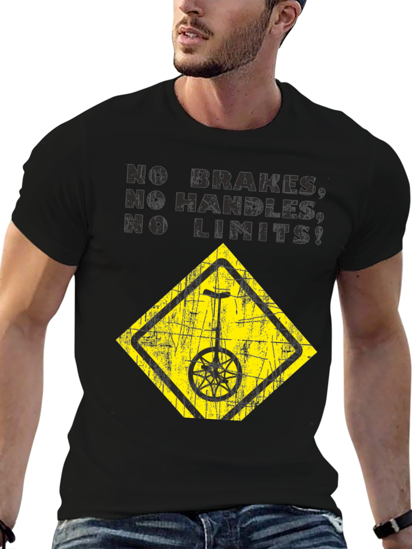 No Brakes No Limits Unicycle Black T-Shirt
