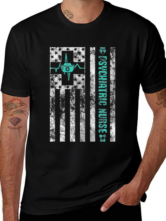 Psychiatric Nurse American Flag T-Shirt