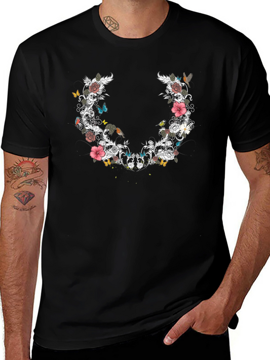 Floral & Butterfly Graphic Print Tee - Black
