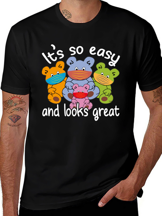 Funny Bear Family Face Mask Graphic Tee - Black