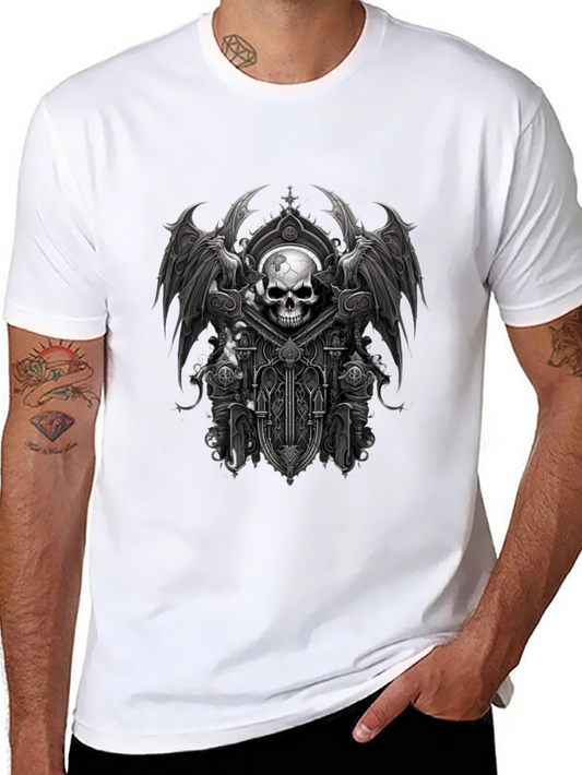 Skull & Wings Graphic Black Tee - Edgy Gothic Style