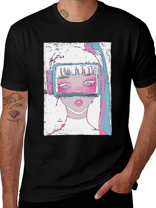 Anime VR Girl Graphic Black T-Shirt