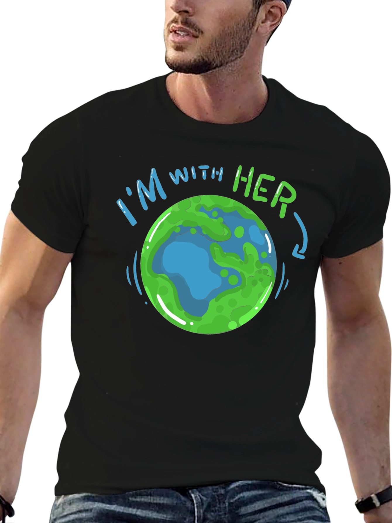 Im With Her Earth Graphic T-Shirt - Black