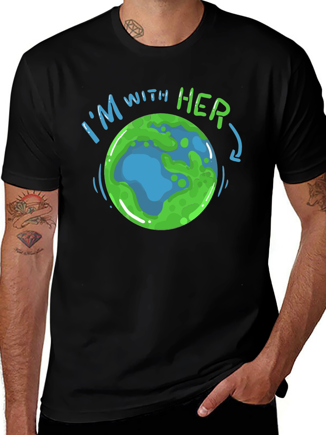 Im With Her Earth Graphic T-Shirt - Black