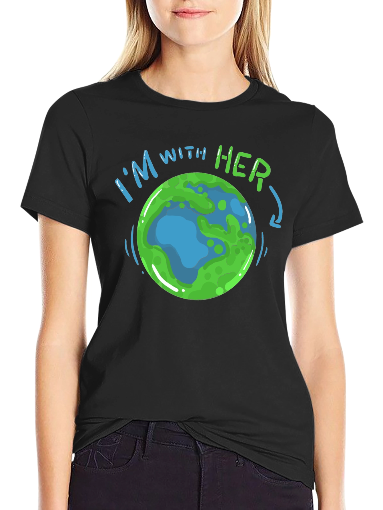 Im With Her Earth Graphic T-Shirt - Black