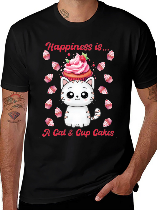 Cat & Cupcake Graphic Tee - Happiness Is...