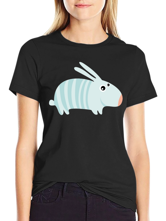 Cute Striped Bunny Graphic Tee - Black