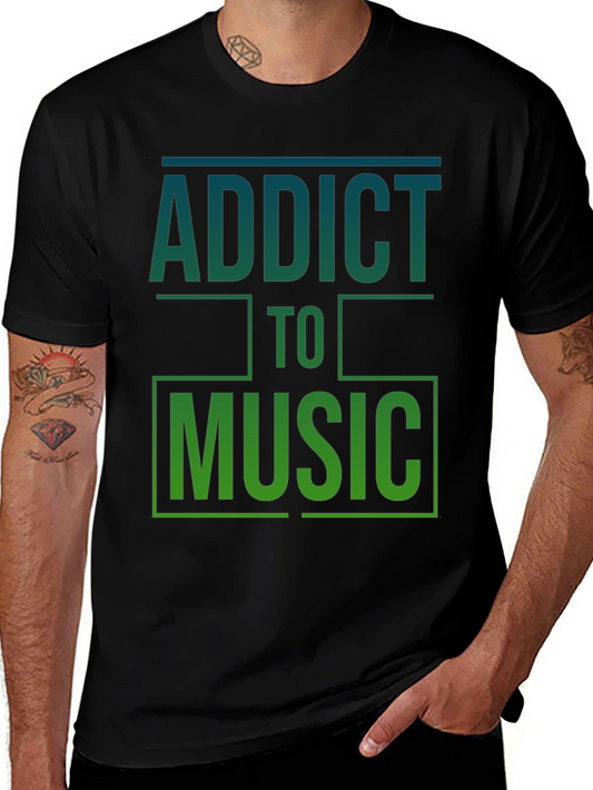 Addict to Music Graphic Tee - Black Cotton T-Shirt