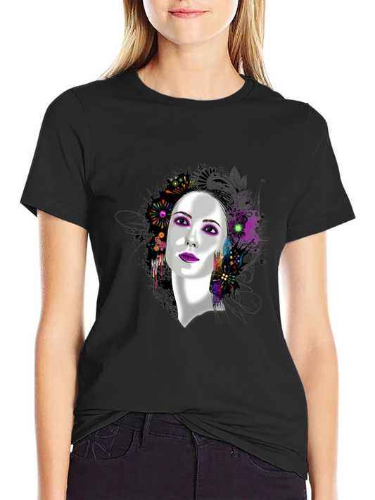 Artistic Woman Graphic Tee - Stylish Black T-Shirt