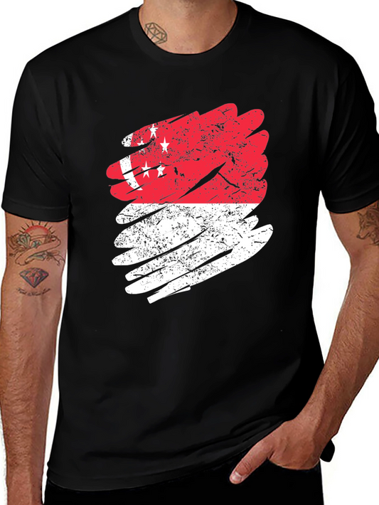 Singapore Flag Graphic Tee - Distressed Design