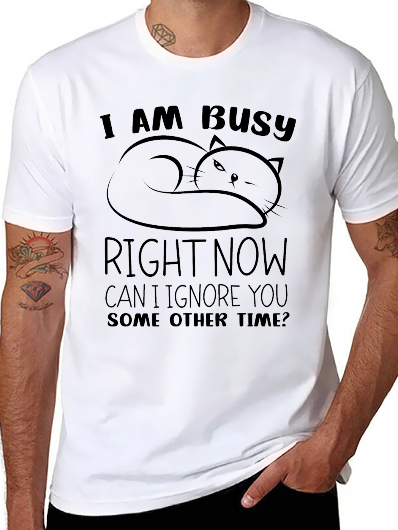 Busy Cat Graphic T-Shirt - Funny Slogan Tee