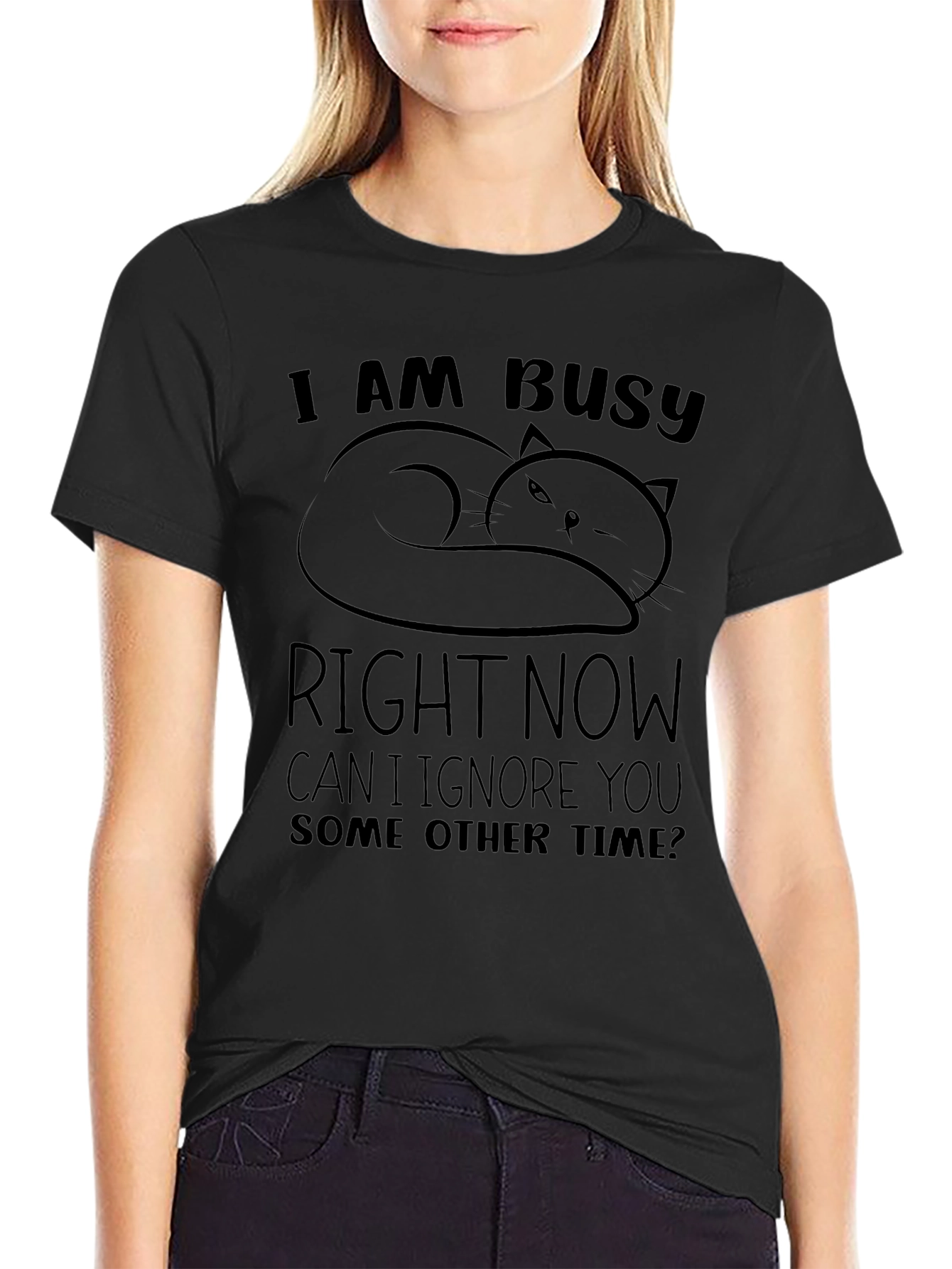Busy Cat Graphic T-Shirt - Funny Slogan Tee