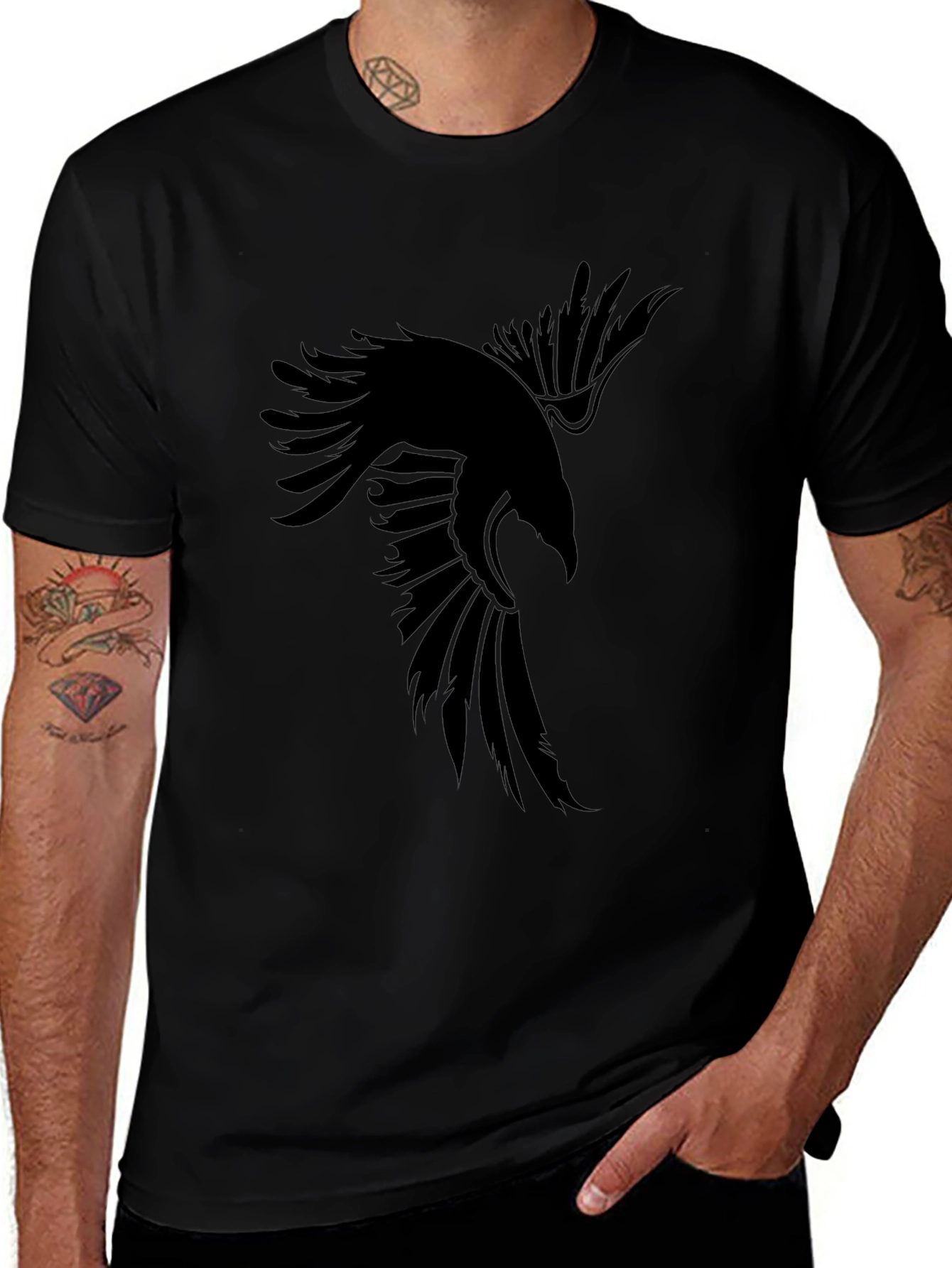 Mens Black Raven Graphic T-Shirt