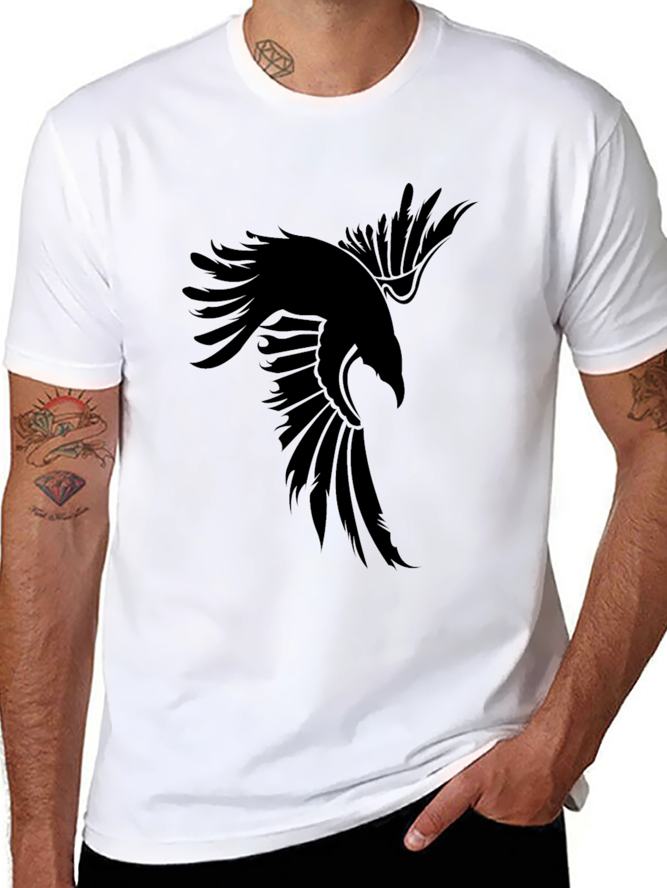 Mens Black Raven Graphic T-Shirt